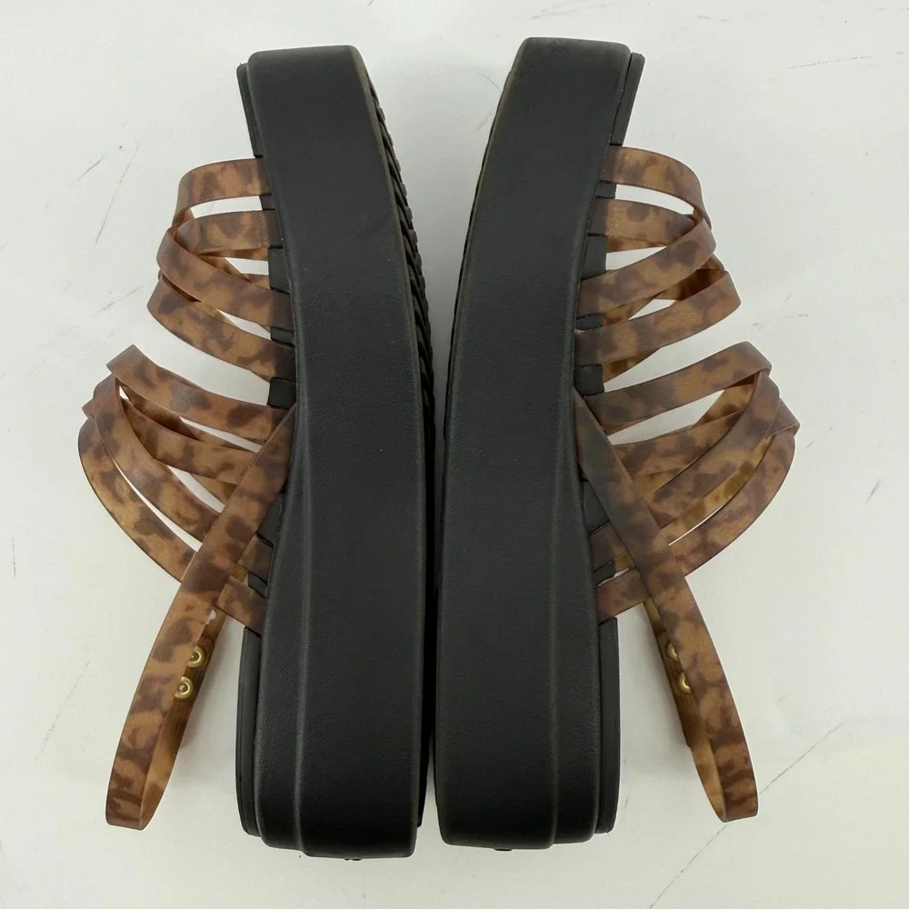 Crocs Brooklyn Strappy Low Wedge Sandal Black Tortoise Women 7 Platform Y2K